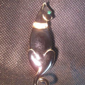 Vintage Trifari Rhinestone Glossy Black Enamel Rhinestone Cat Brooch/Pin